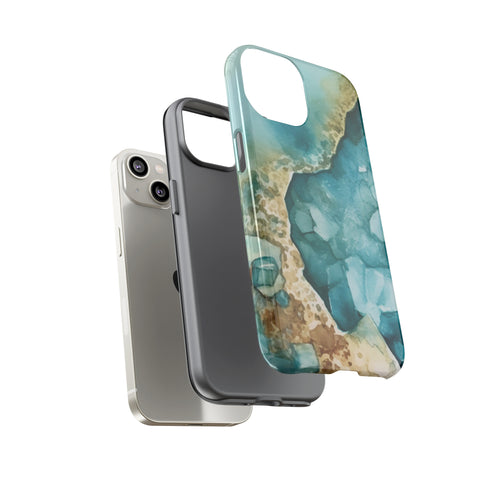 Aquamarine inspired Geode in Watercolor - Impact Resistant Phone Case